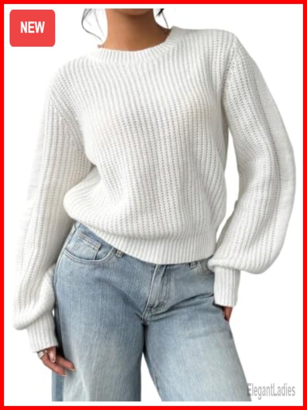 Oversized Heart Print Lantern Sleeve Sweater Pullover